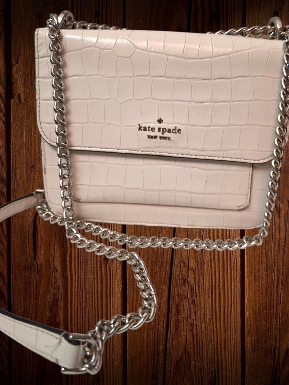 Kate Spade Shoulder Bag Croc-Embossed Chain-Cream $25 EUC